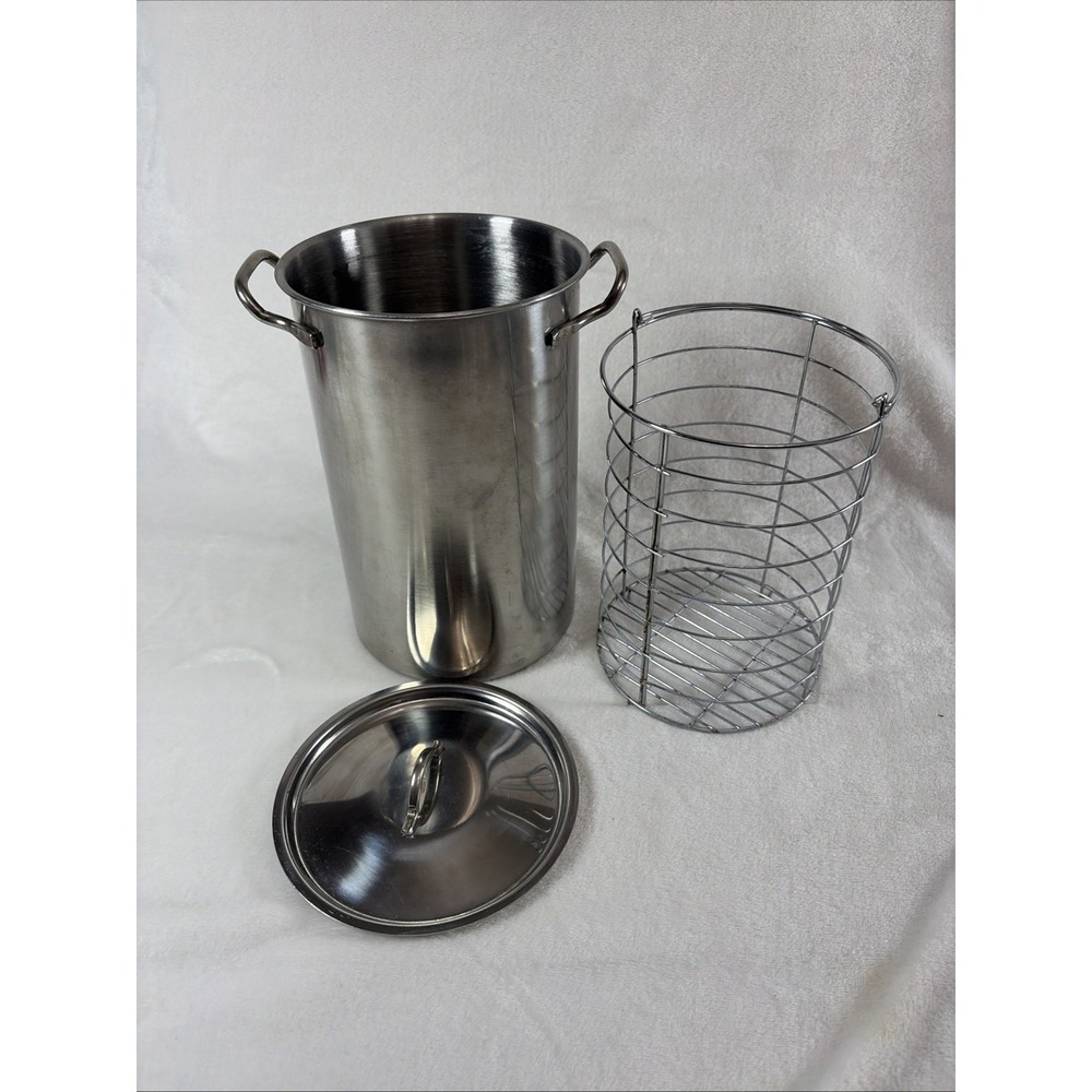 Stainless Steel Tall Vegetable Steamer With Wire Basket Asparagus Corn Pasta GUC